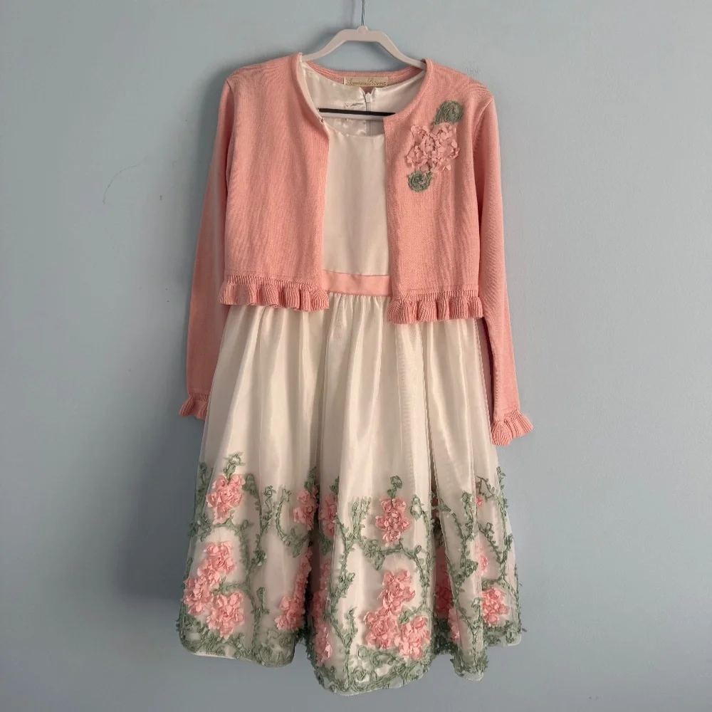 American Princess Girl‎ 2-pcs Embroidered Dress & Cardigan Holiday Size 8